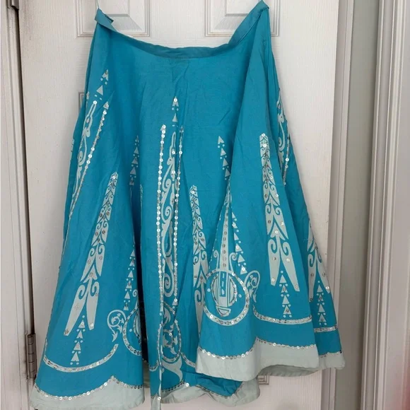 Willi Smith Turquoise A-Line Skirt with White Patterns - Picture 2 of 8